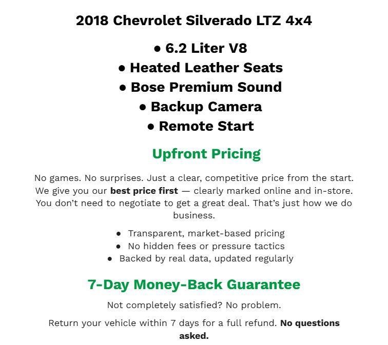 Black 2018 Chevrolet Silverado 1500 LTZ Crew Cab 4WD Pickup Truck Four-Wheel Drive Manual