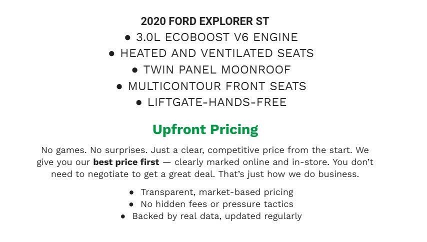 White 2020 Ford Explorer ST AWD SUV / Crossover All-Wheel Drive Automatic
